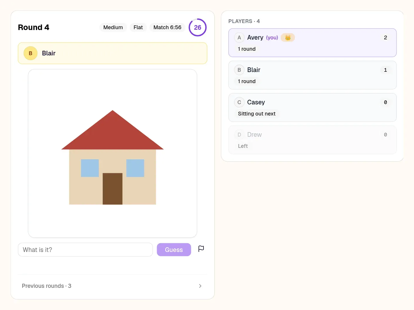 SVG Blast, with an AI-drawn house waiting to be guessed